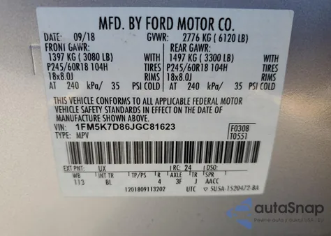 2018 Ford Explorer Xlt из США, поврежденный, VIN 1FM5K7D86JGC81623